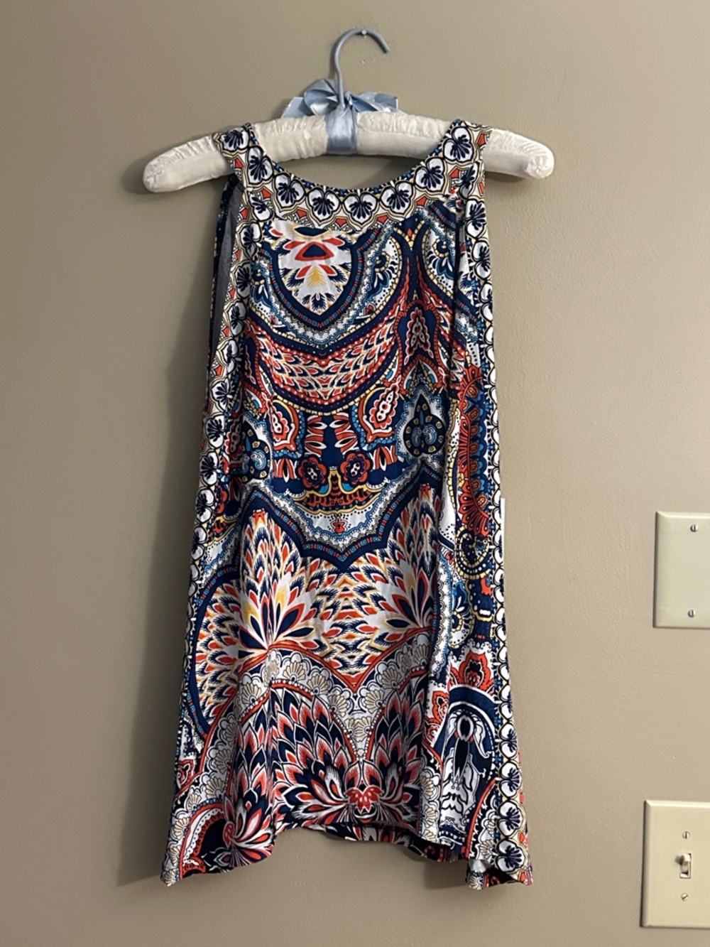 Sleeveless Boho Print  Top - Blue & Red